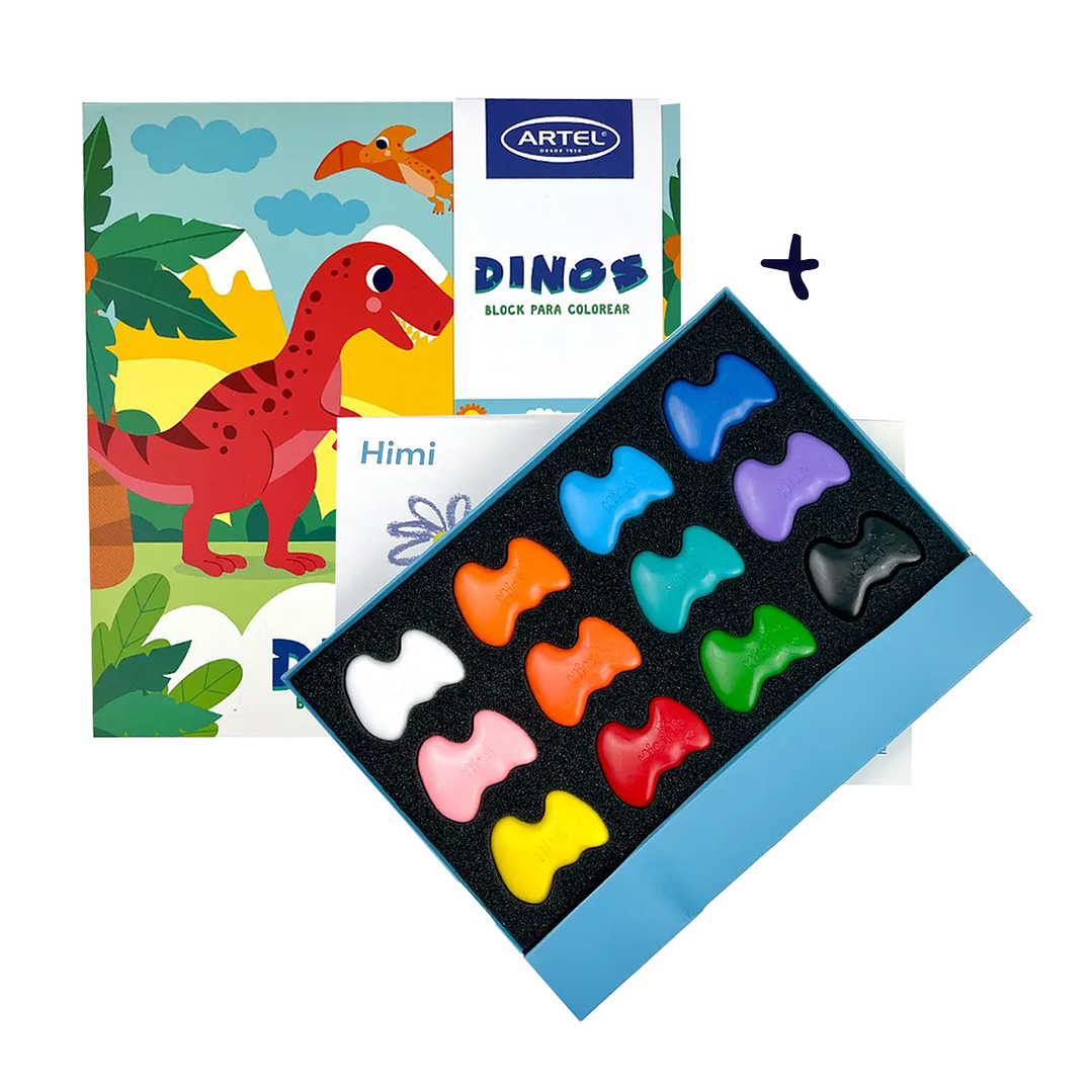 BLOCK PARA COLOREAR DINOS + HIMI CRAYÓN DE NUBE 12 COLORES 1