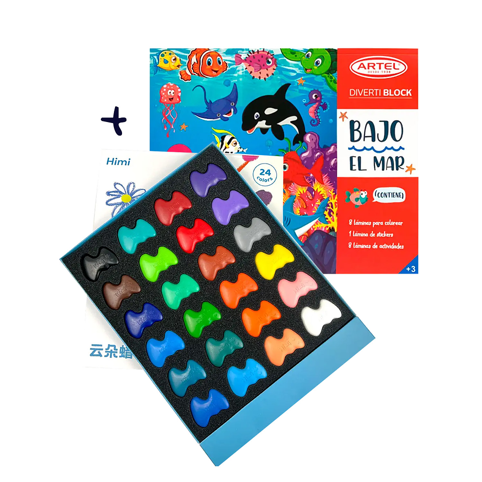 LIBRO PARA COLOREAR BAJO EL MAR ARTEL + HIMI CRAYÓN DE NUBE 24 COLORES 1