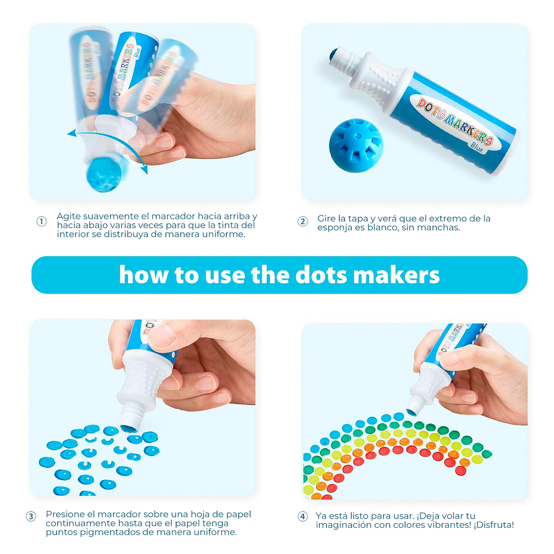 BLOCK PARA COLOREAR UNICORNIOS Y MAGIA + OHUHU 8 MARCADORES DE PUNTOS LAVABLES PARA NIÑOS 4