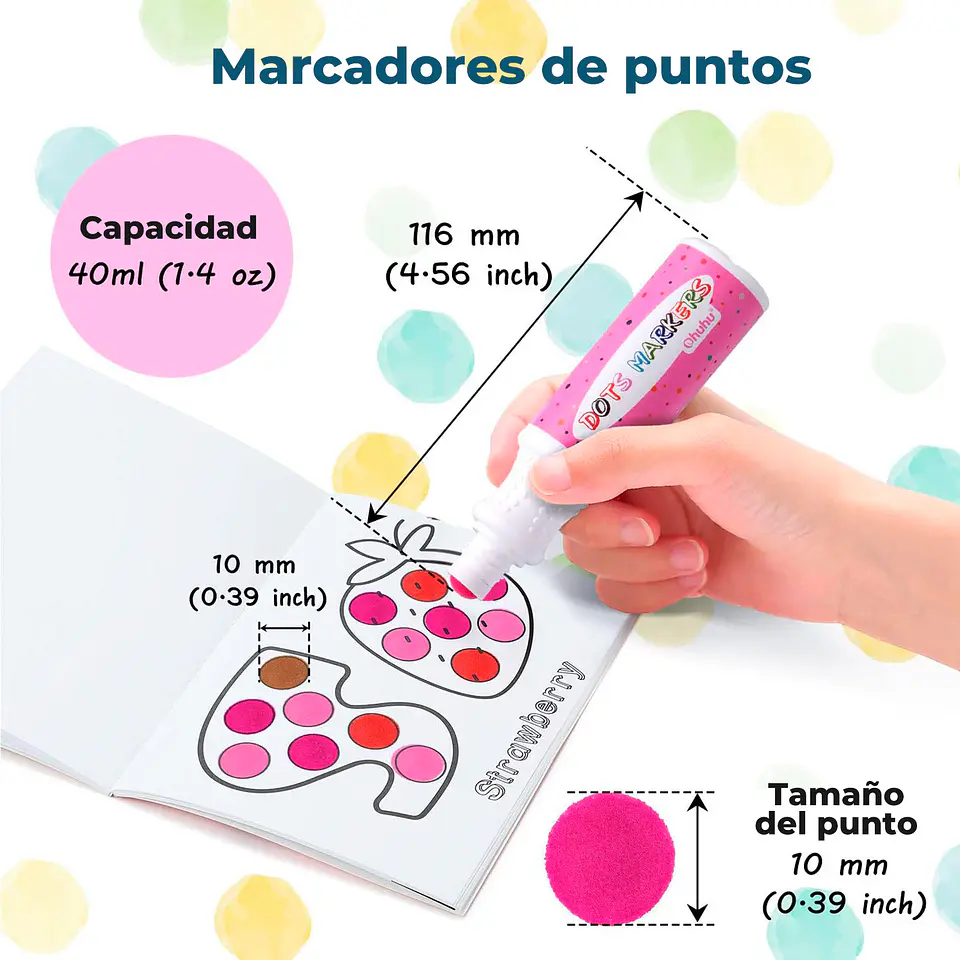 BLOCK PARA COLOREAR UNICORNIOS Y MAGIA + OHUHU 8 MARCADORES DE PUNTOS LAVABLES PARA NIÑOS 5