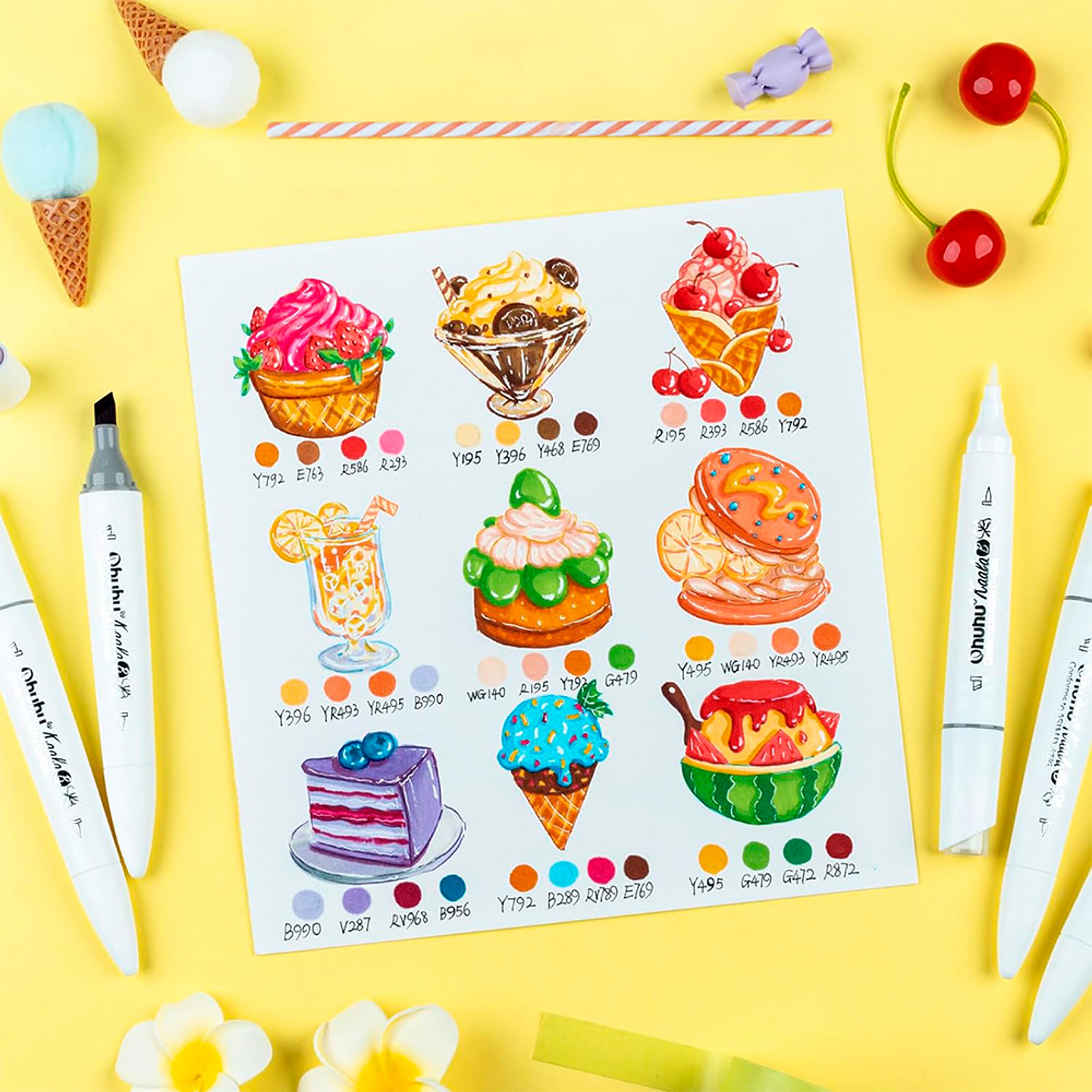 OHUHU 60 MARCADORES MINI PINCEL Y BISELADA FINA KAALA B 6