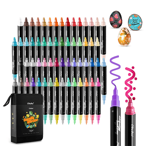 OHUHU 60 MARCADORES ACRÍLICOS PUNTA FINA Y REDONDA 