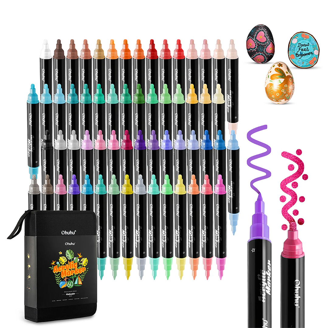 OHUHU 60 MARCADORES ACRÍLICOS PUNTA FINA Y REDONDA  1