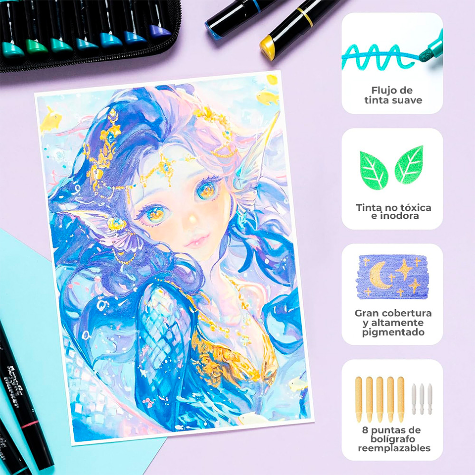 OHUHU 90 MARCADORES ACRÍLICOS PUNTA FINA Y REDONDA  5