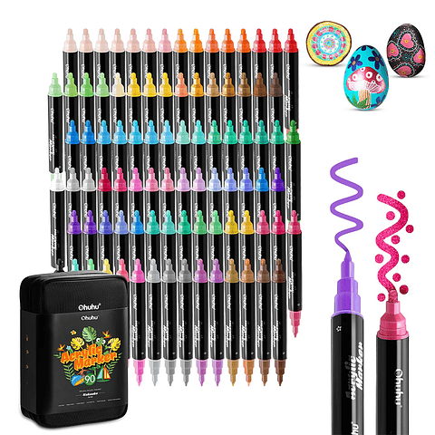 OHUHU 90 MARCADORES ACRÍLICOS PUNTA FINA Y REDONDA 
