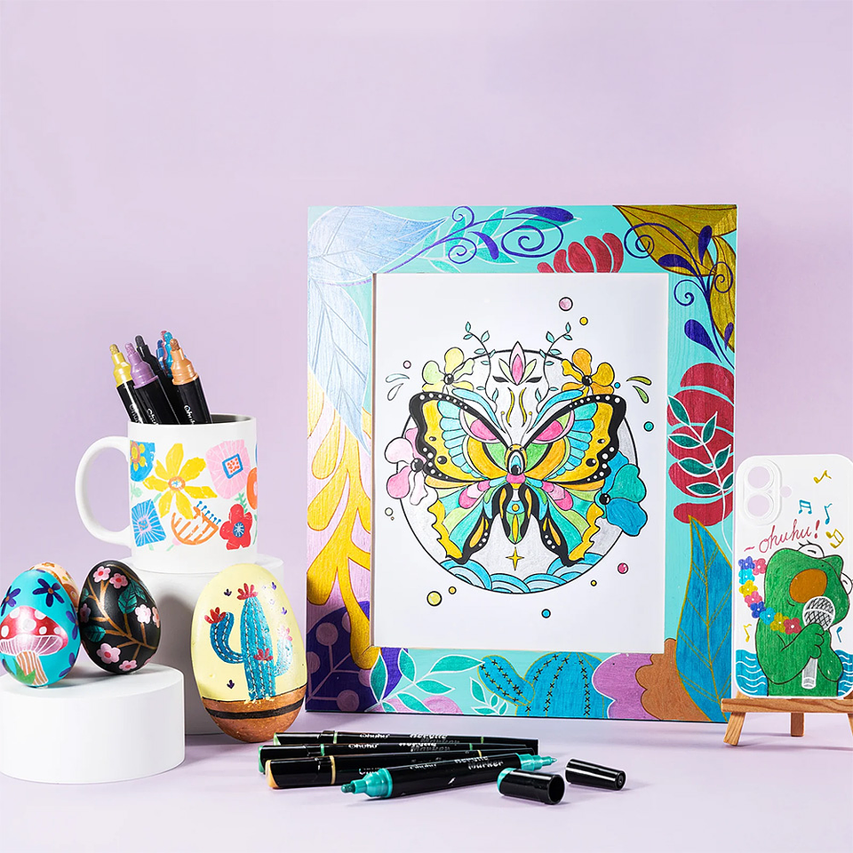 OHUHU 90 MARCADORES ACRÍLICOS PUNTA FINA Y REDONDA  6