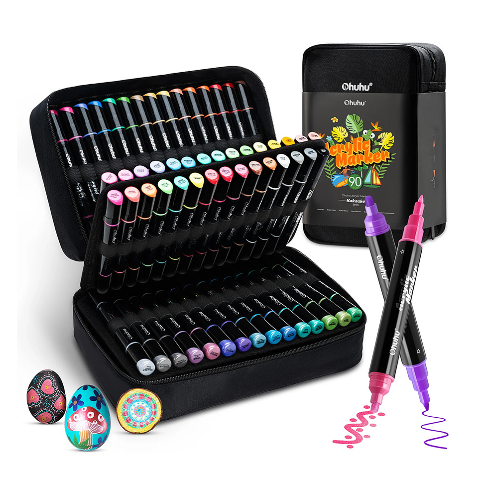 OHUHU 90 MARCADORES ACRÍLICOS PUNTA FINA Y REDONDA  2