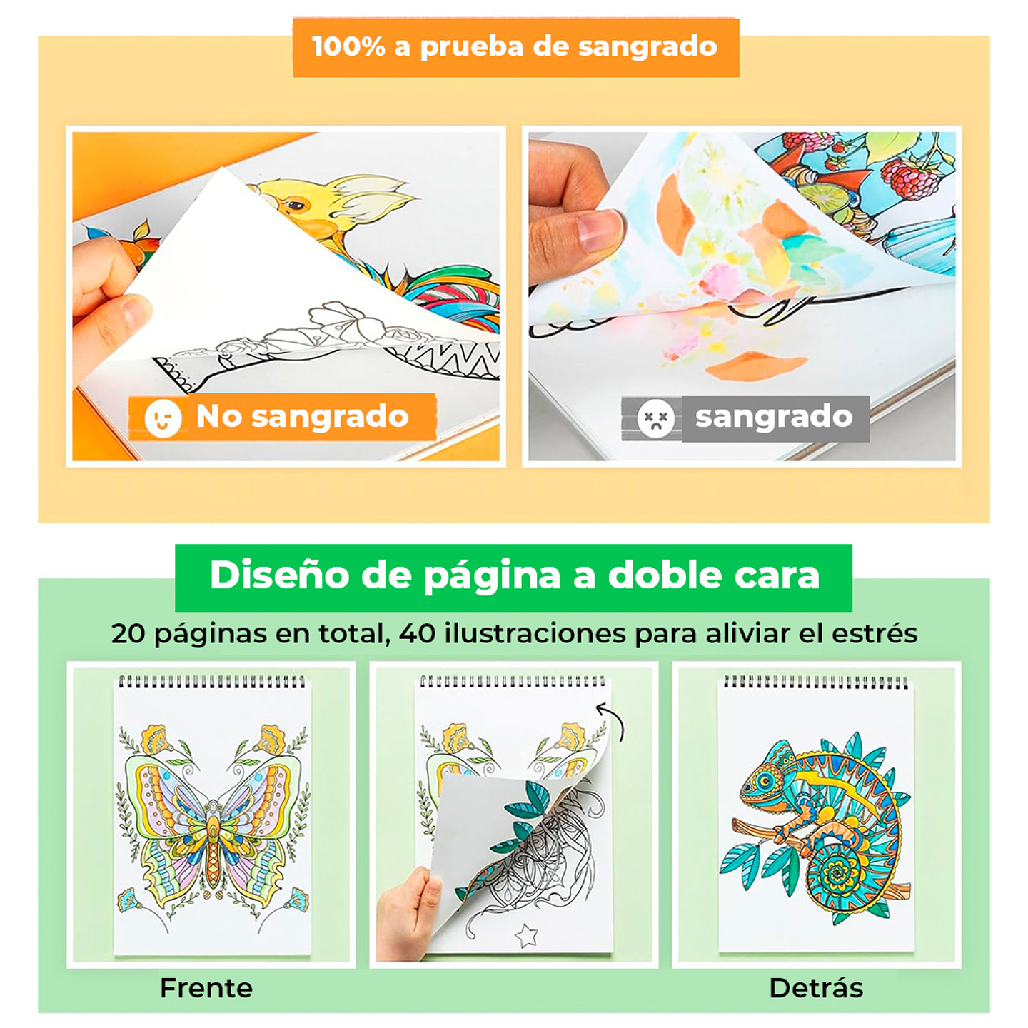 OHUHU LIBRO PARA COLOREAR DOBLE CARA MANDALA & ANIMALS  3