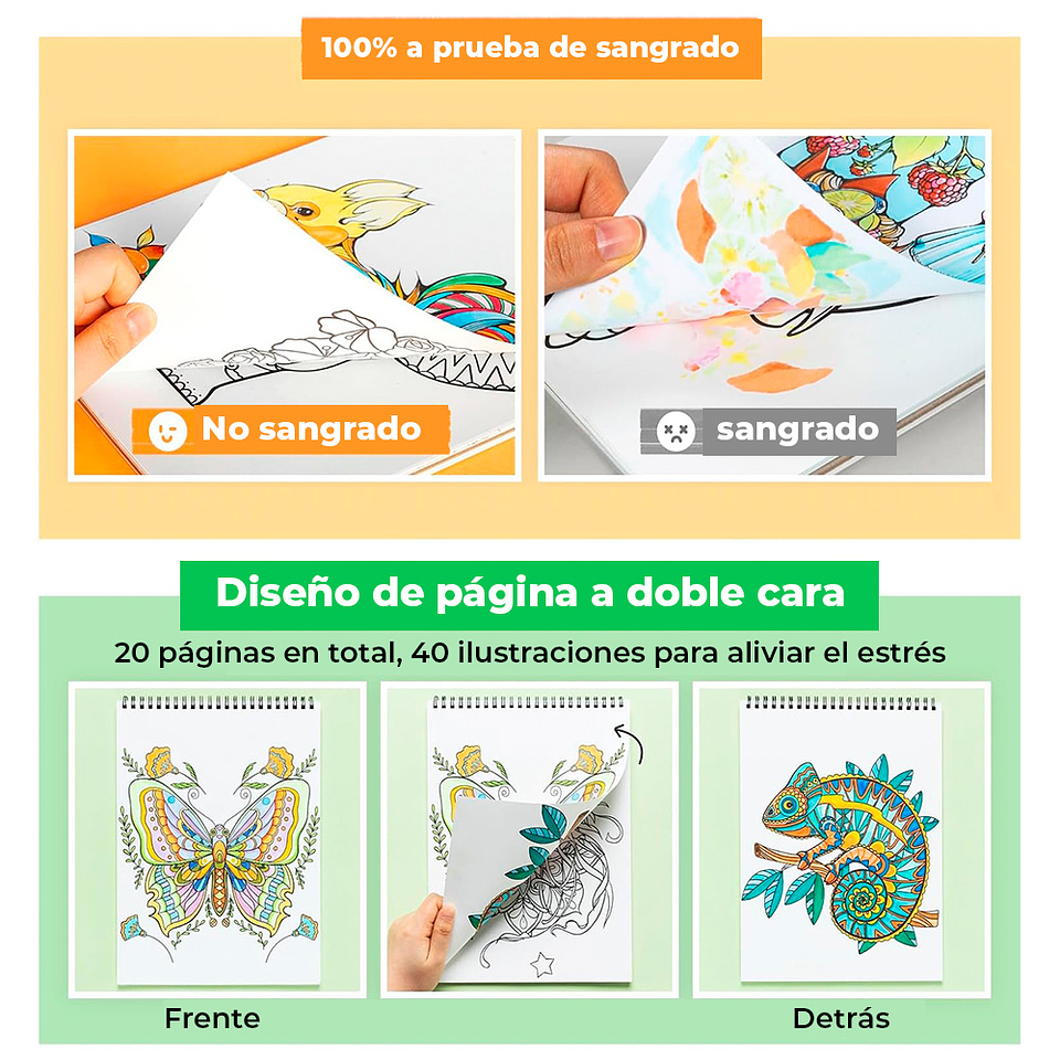 OHUHU LIBRO PARA COLOREAR DOBLE CARA MANDALA & ANIMALS  3