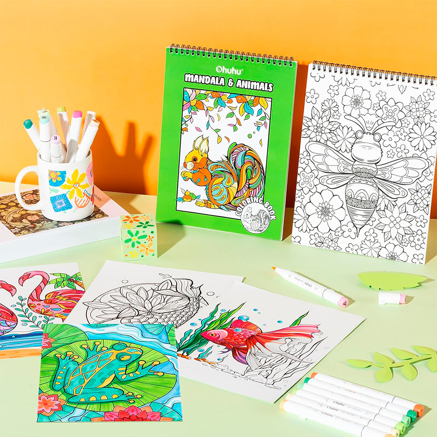 OHUHU LIBRO PARA COLOREAR DOBLE CARA MANDALA & ANIMALS  5