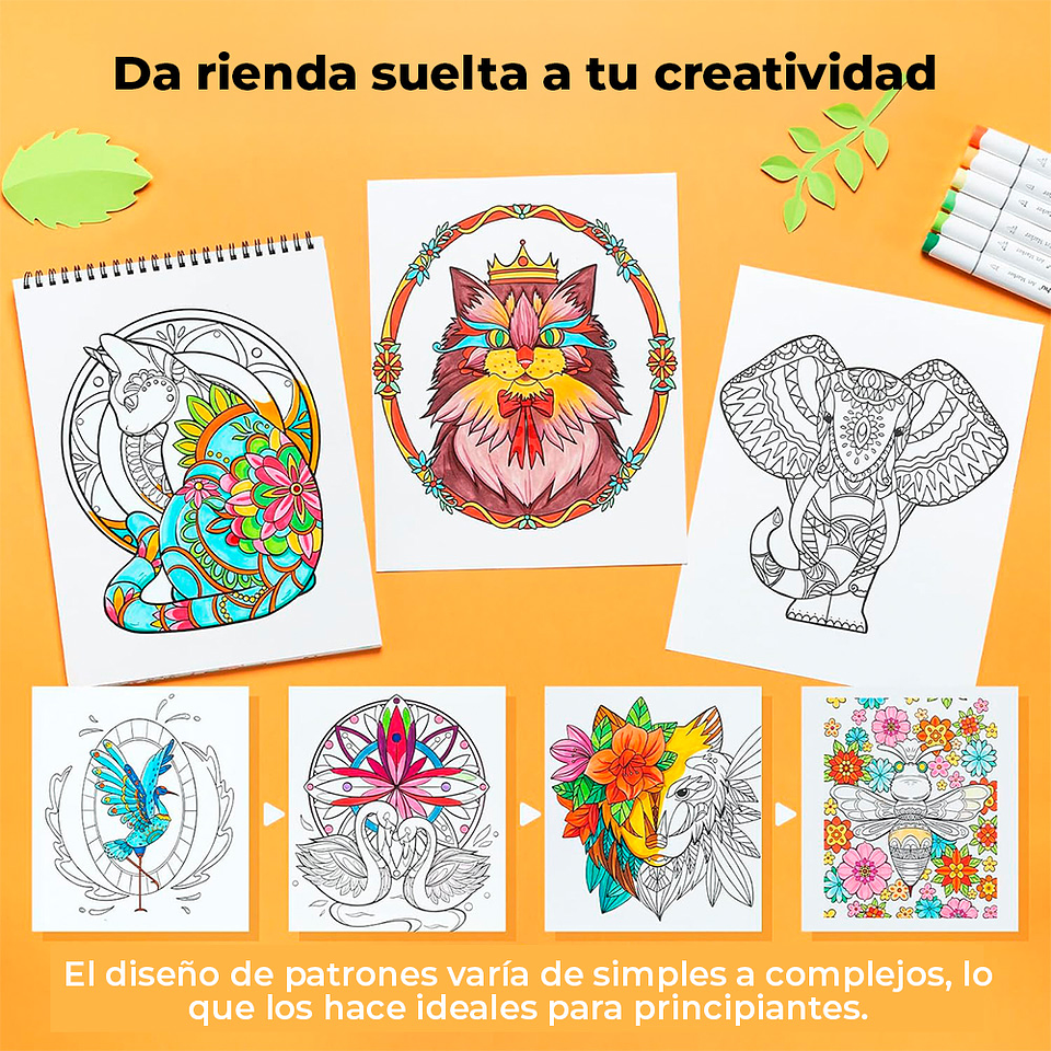 OHUHU LIBRO PARA COLOREAR DOBLE CARA MANDALA & ANIMALS  6