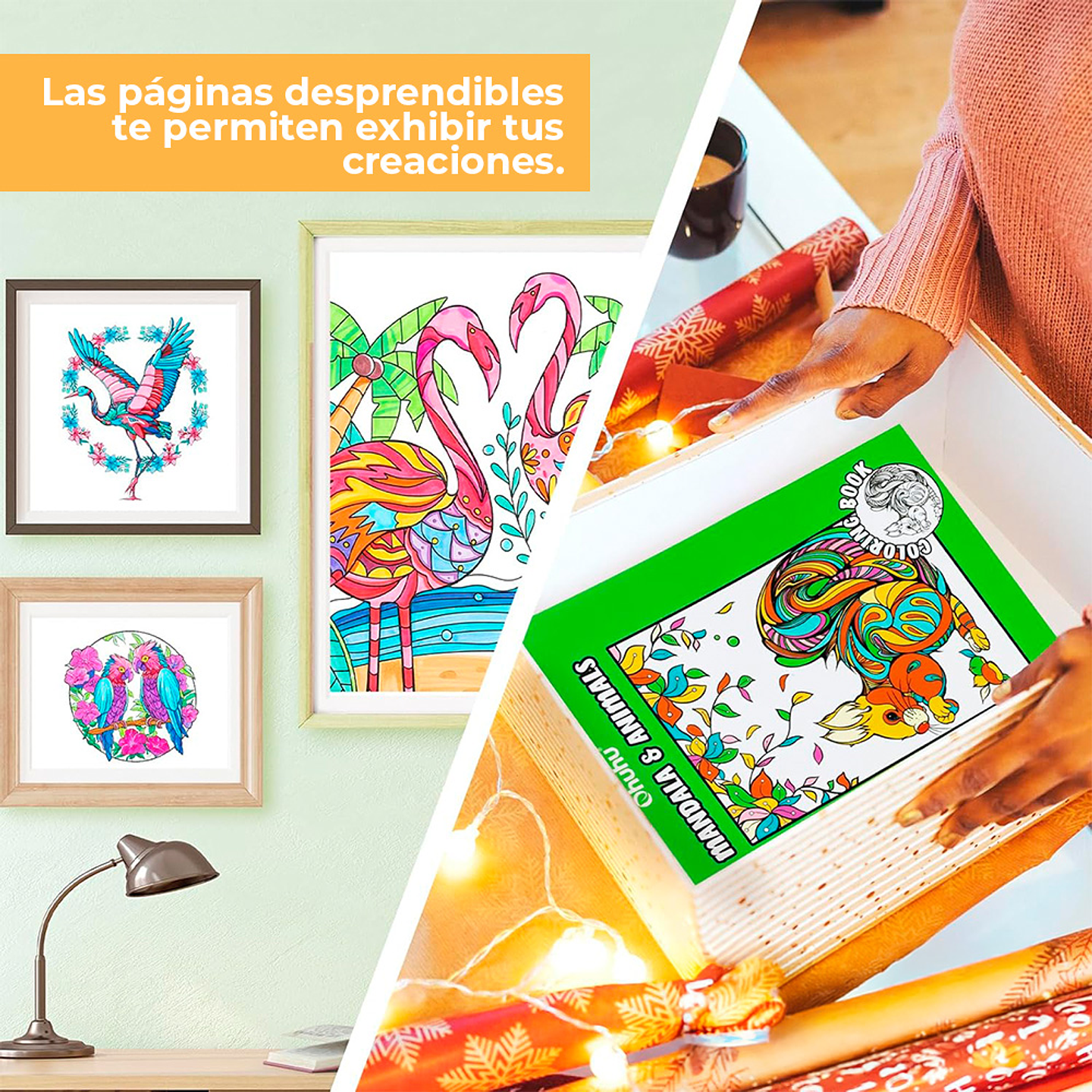 OHUHU LIBRO PARA COLOREAR DOBLE CARA MANDALA & ANIMALS  7