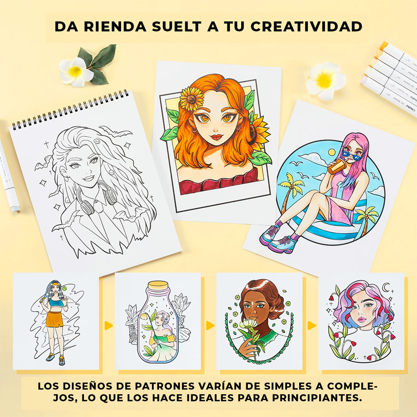 OHUHU SET 4 LIBROS PARA COLOREAR DOBLE CARA ANTI-SANGRADO 2