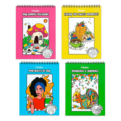 OHUHU SET 4 LIBROS PARA COLOREAR DOBLE CARA ANTI-SANGRADO