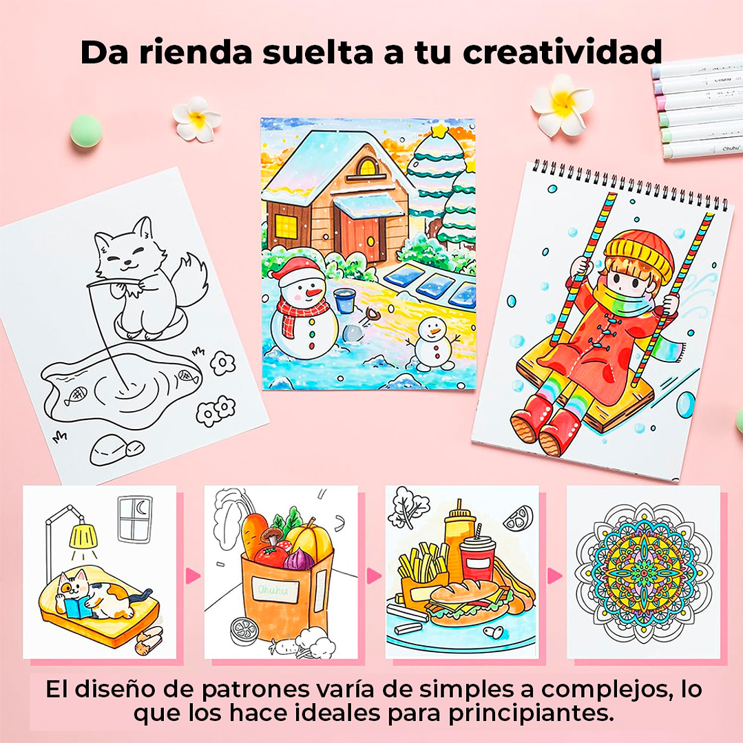 OHUHU SET 4 LIBROS PARA COLOREAR DOBLE CARA ANTI-SANGRADO 5