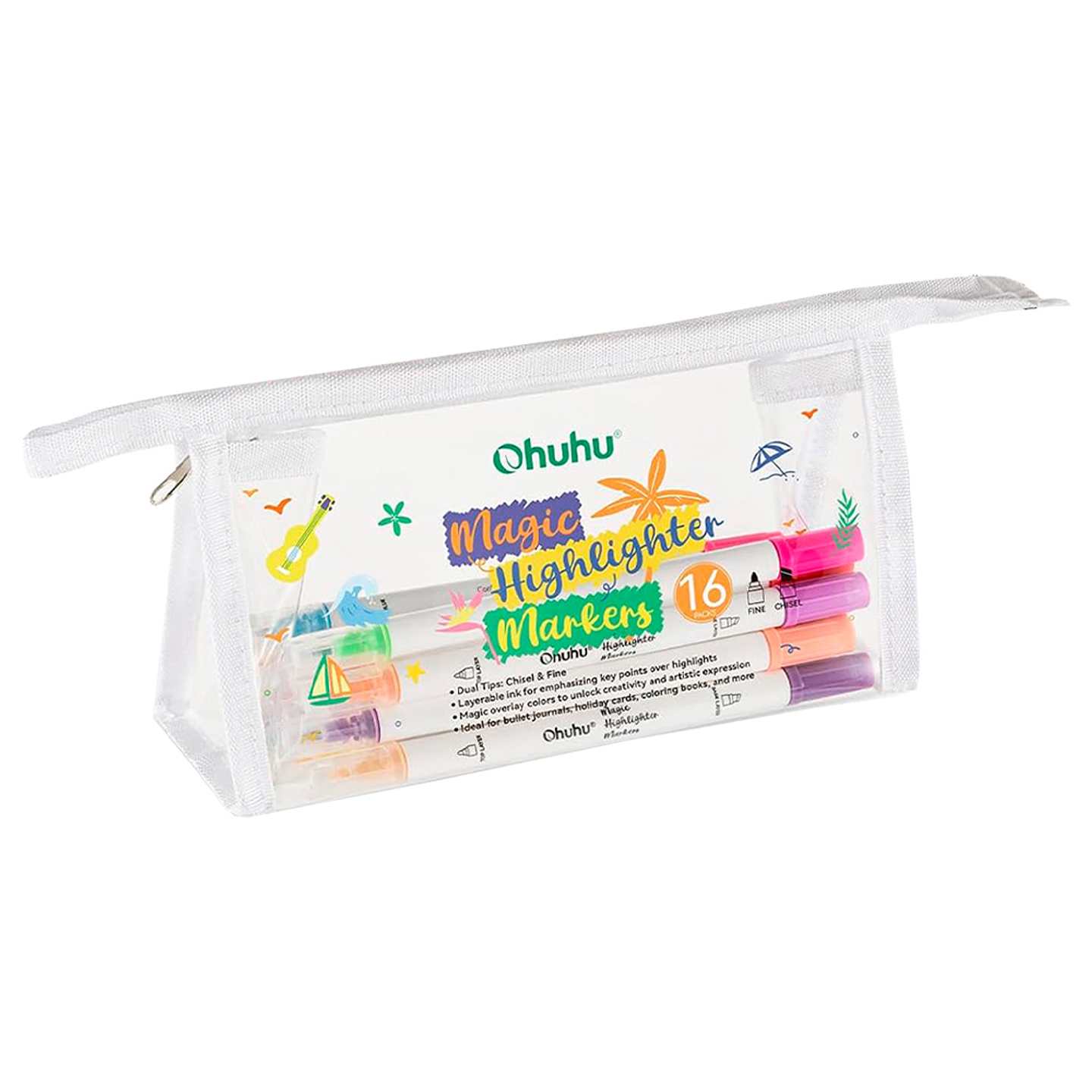 OHUHU 16 MARCADORES-DESTACADORES 32 COLORES FINA-BISELADA 2