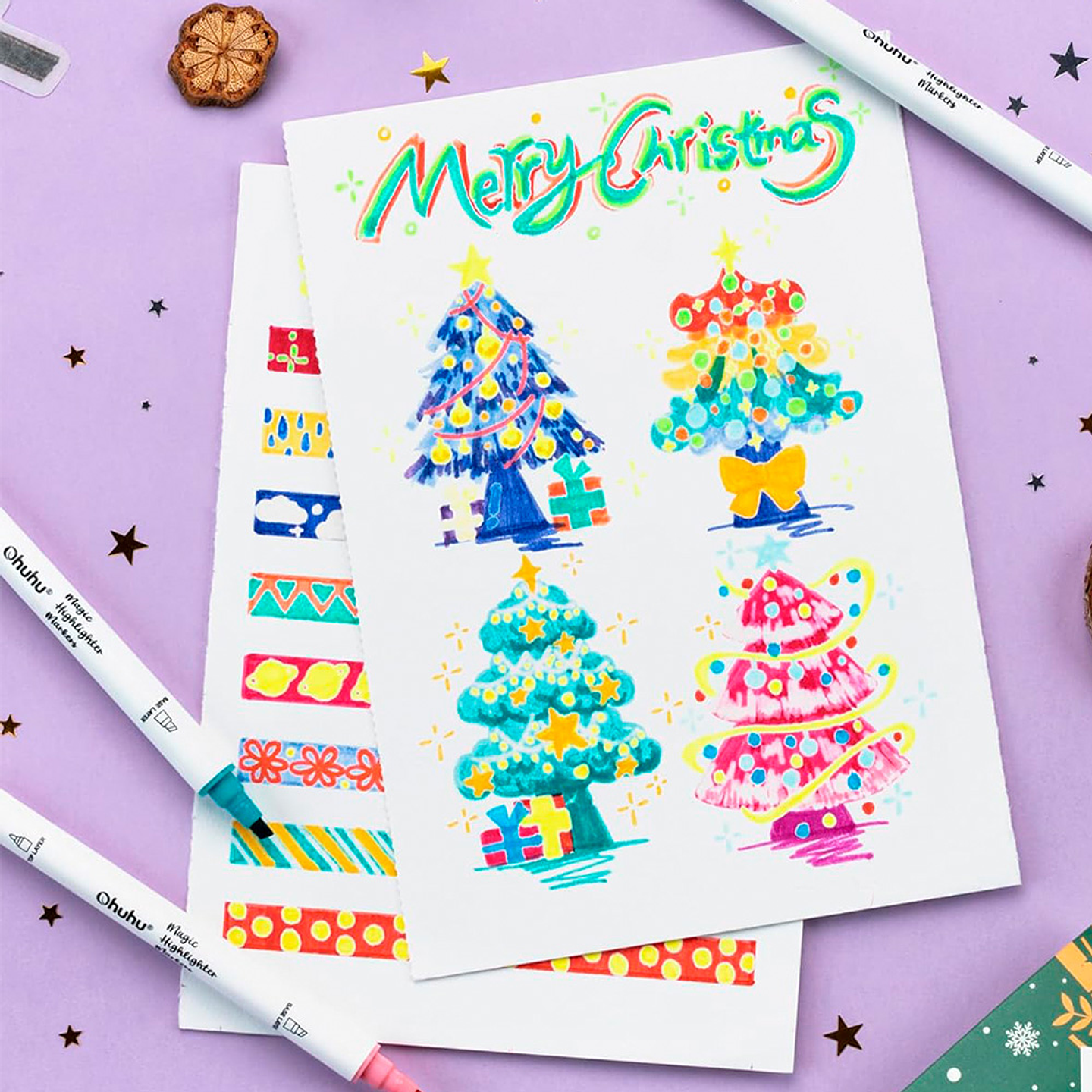 OHUHU 16 MARCADORES-DESTACADORES 32 COLORES FINA-BISELADA 5