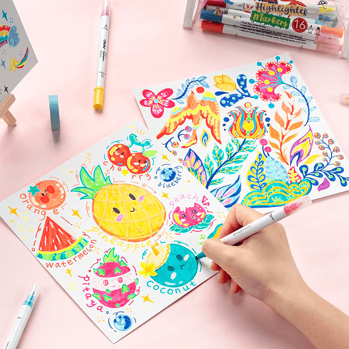 OHUHU 16 MARCADORES-DESTACADORES 32 COLORES FINA-BISELADA 7