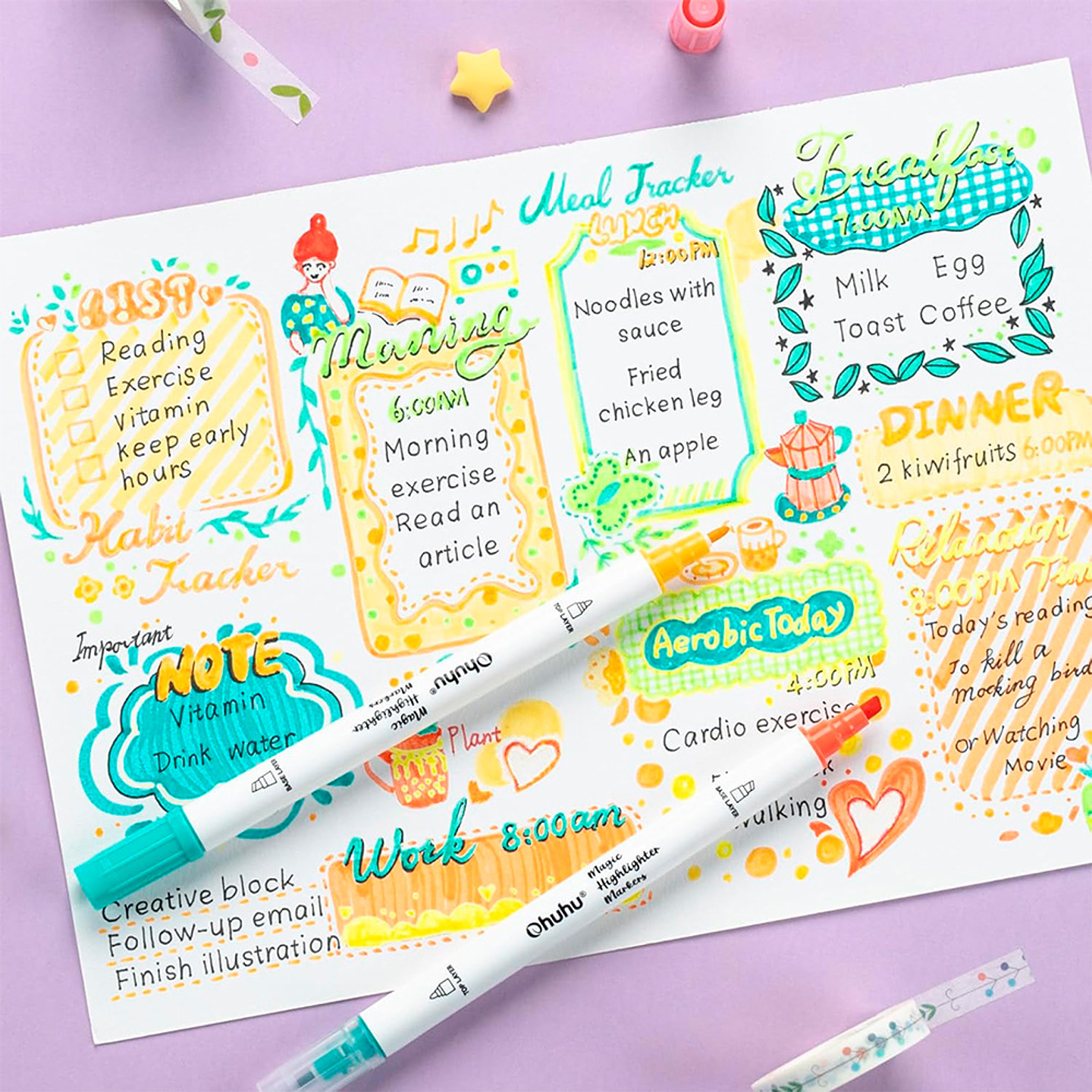 OHUHU 16 MARCADORES-DESTACADORES 32 COLORES FINA-BISELADA 8