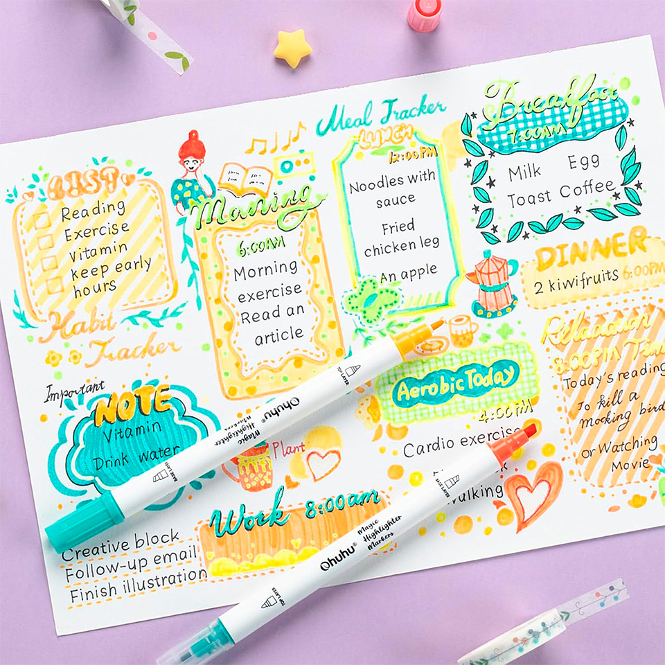 OHUHU 16 MARCADORES-DESTACADORES 32 COLORES FINA-BISELADA 8