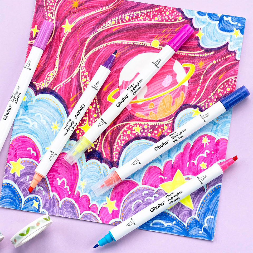 OHUHU 16 MARCADORES-DESTACADORES 32 COLORES FINA-BISELADA 9