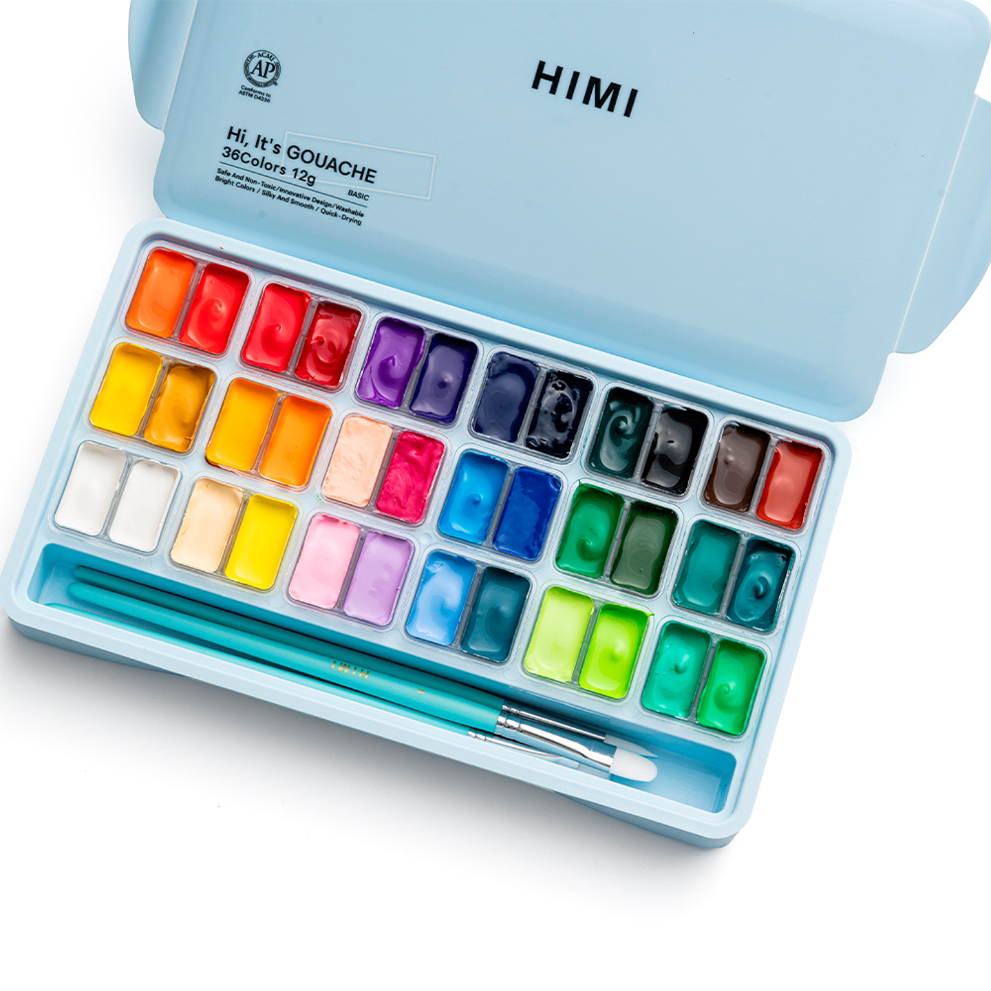 Himi Set Gouache 36 Colores Twin Cup 12g + 3 pinceles Azul 1