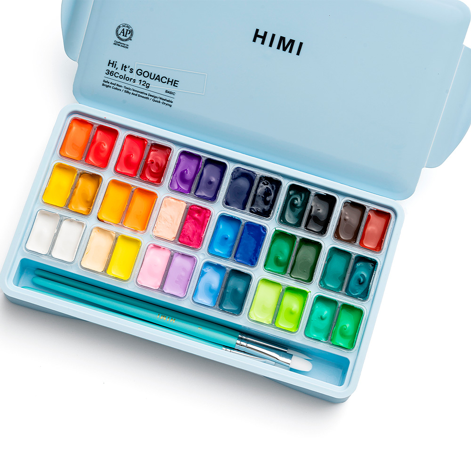 Himi Set Gouache 36 Colores Twin Cup 12g + 3 pinceles Azul 1