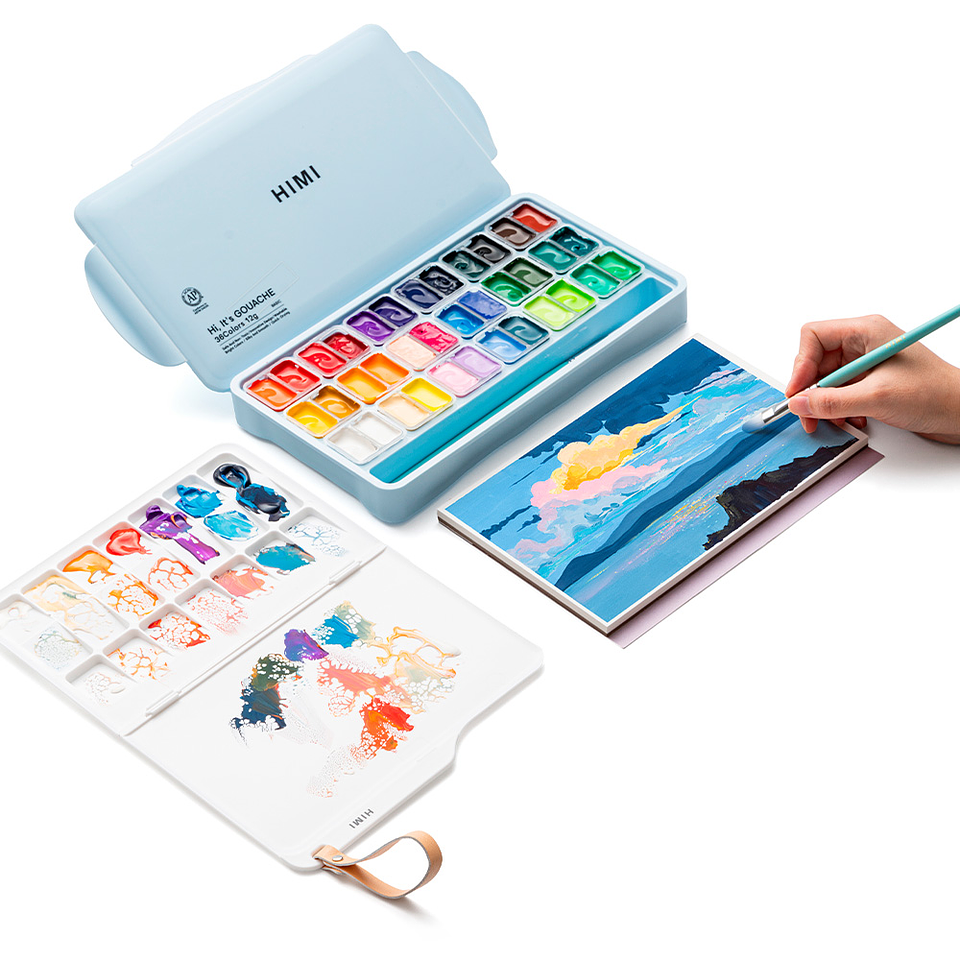 Himi Set Gouache 36 Colores Twin Cup 12g + 3 pinceles Azul 8