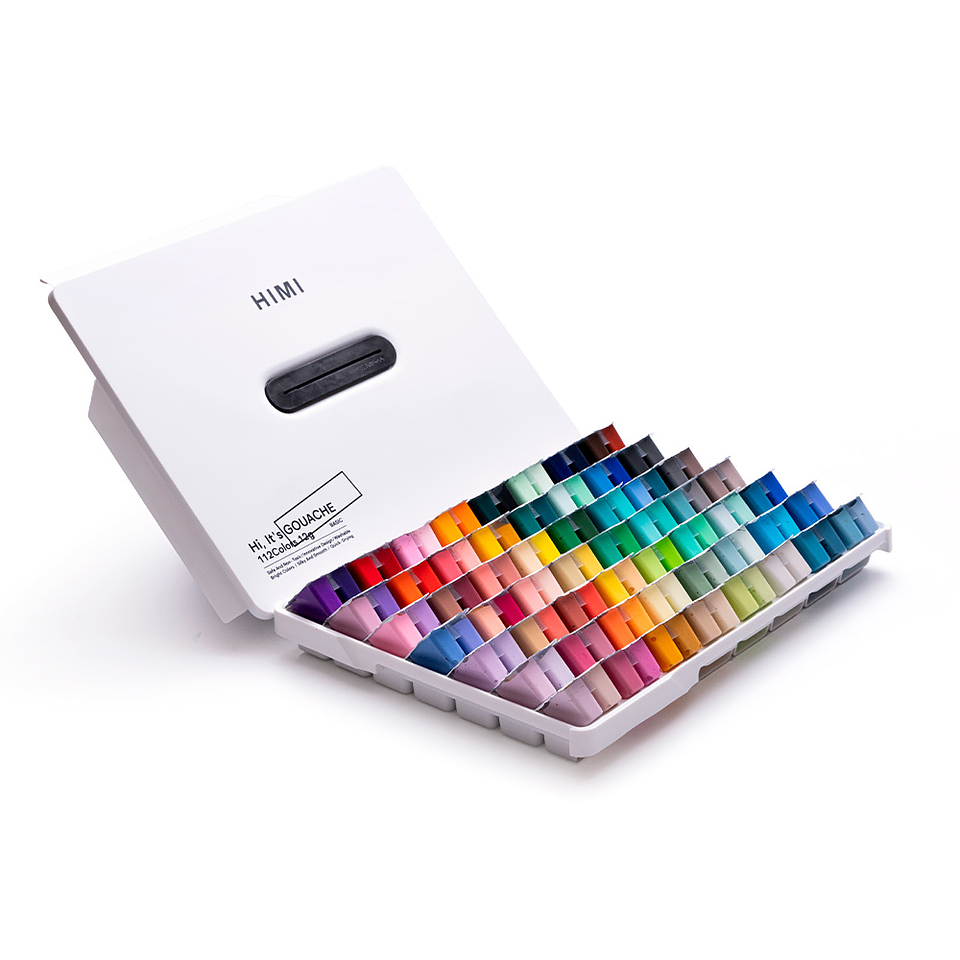 Himi Set Gouache 112 colores Twin Cup 12g Estuche Blanco 1