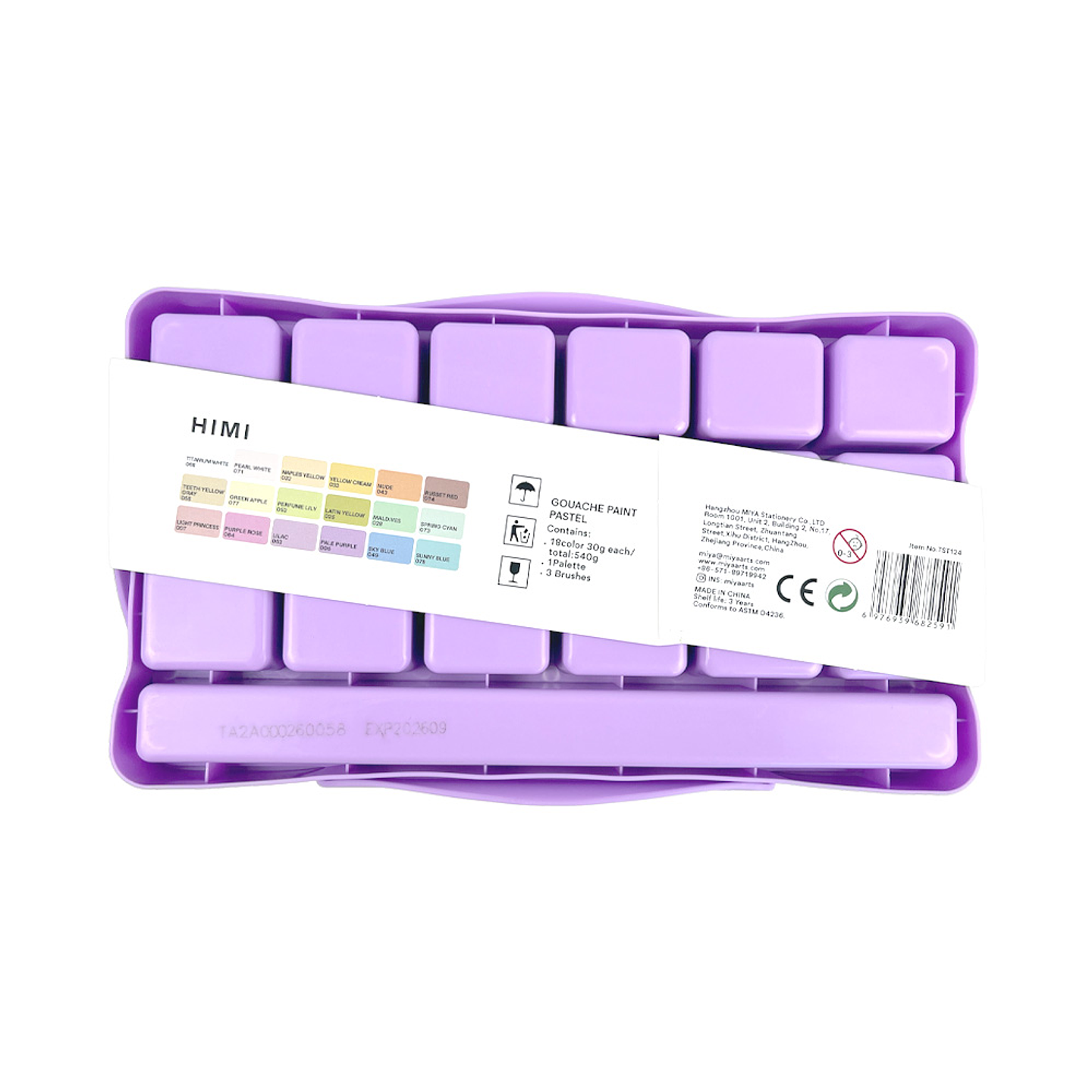 Himi Set Gouache 18 Colores Pastel 12g + 3 pinceles Morado 4
