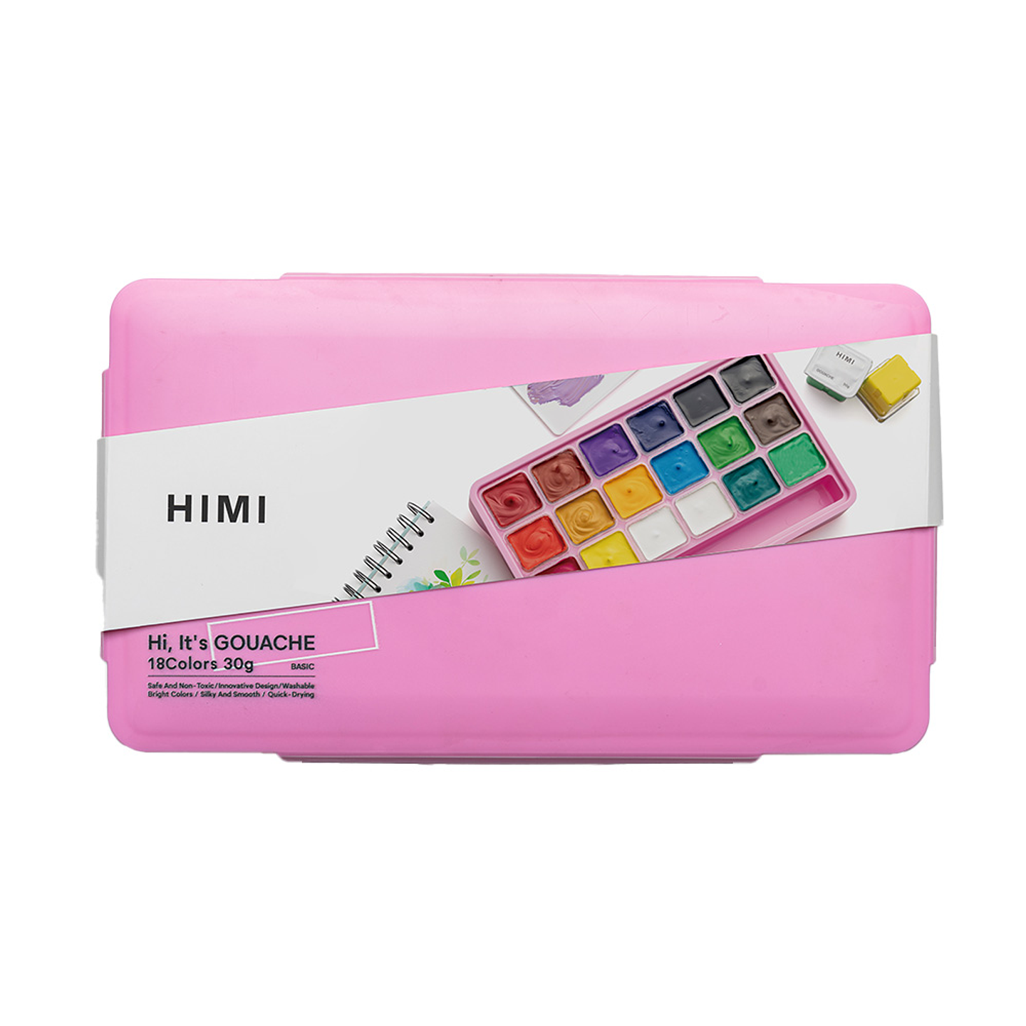 HIMI SET GOUACHE DE 18 COLORES BÁSICOS DE 30G INCLUYE 3 PINCELES ESTUCHE ROSADO 3
