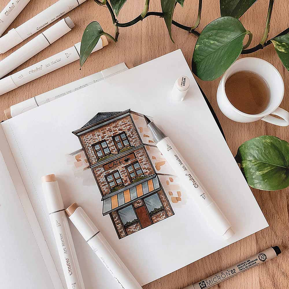 OHUHU 48 MARCADORES DE ALCOHOL + 1 BLENDER PINCEL & BISELADA 8