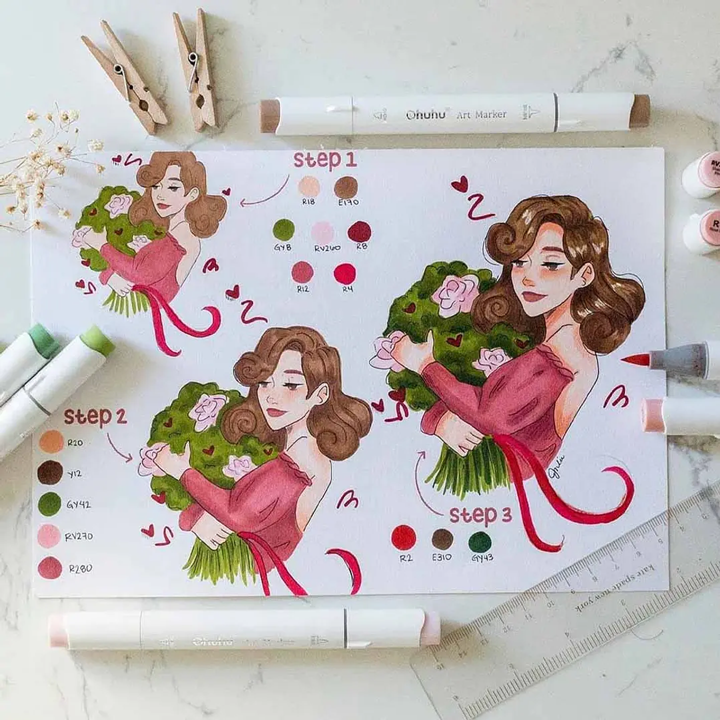 OHUHU 104 MARCADORES DE ALCOHOL + 1 BLENDER PINCEL & FINA  7