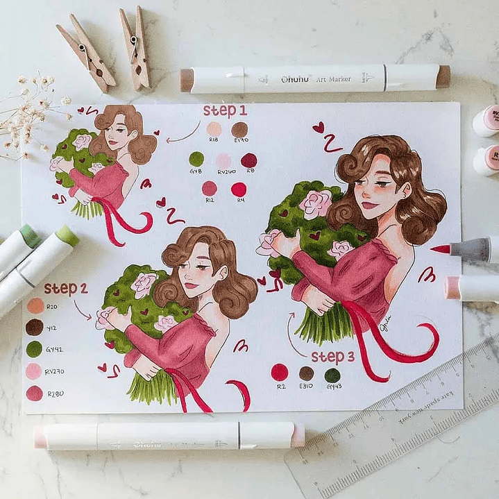 OHUHU 104 MARCADORES DE ALCOHOL + 1 BLENDER PINCEL & FINA  7