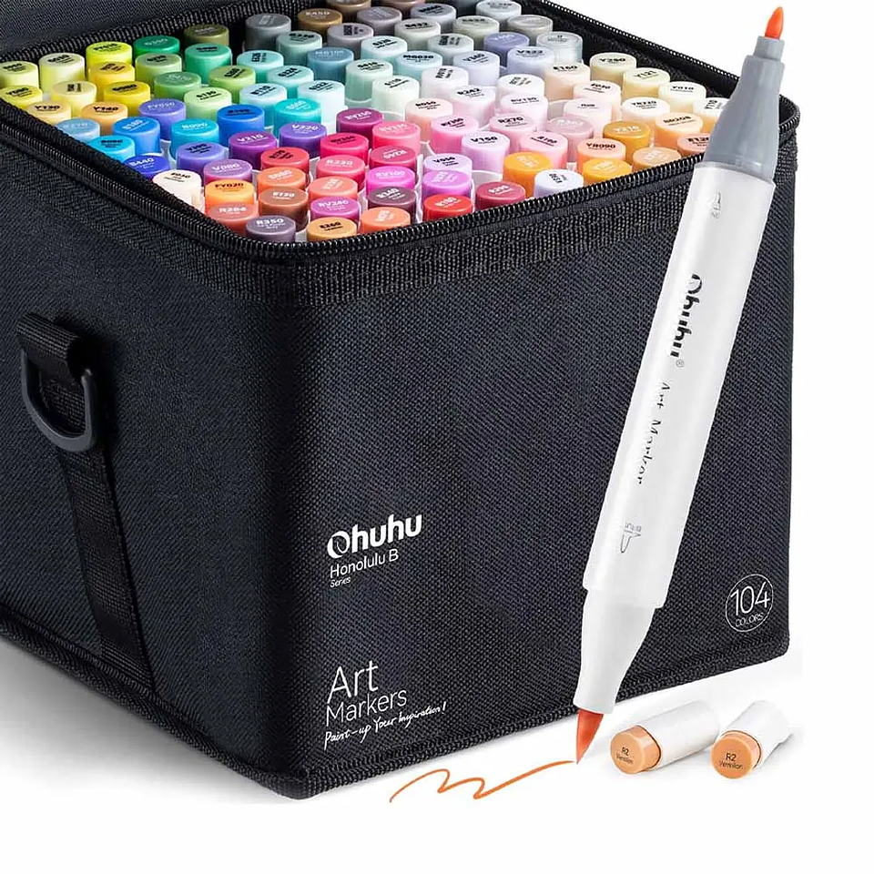 OHUHU 104 MARCADORES DE ALCOHOL + 1 BLENDER PINCEL & FINA  1