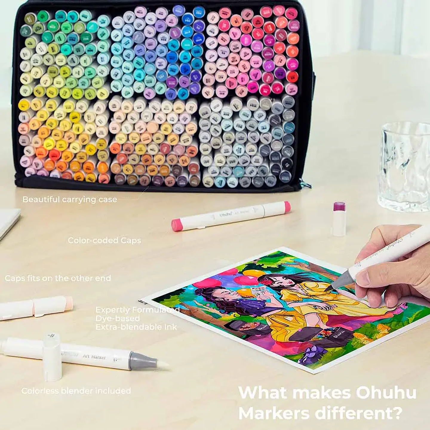 OHUHU 320 MARCADORES + 1 BLENDER PINCEL & BISELADA  6