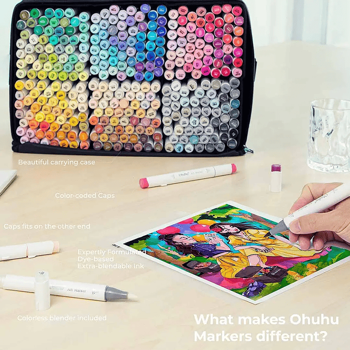 OHUHU 320 MARCADORES + 1 BLENDER PINCEL & BISELADA  6