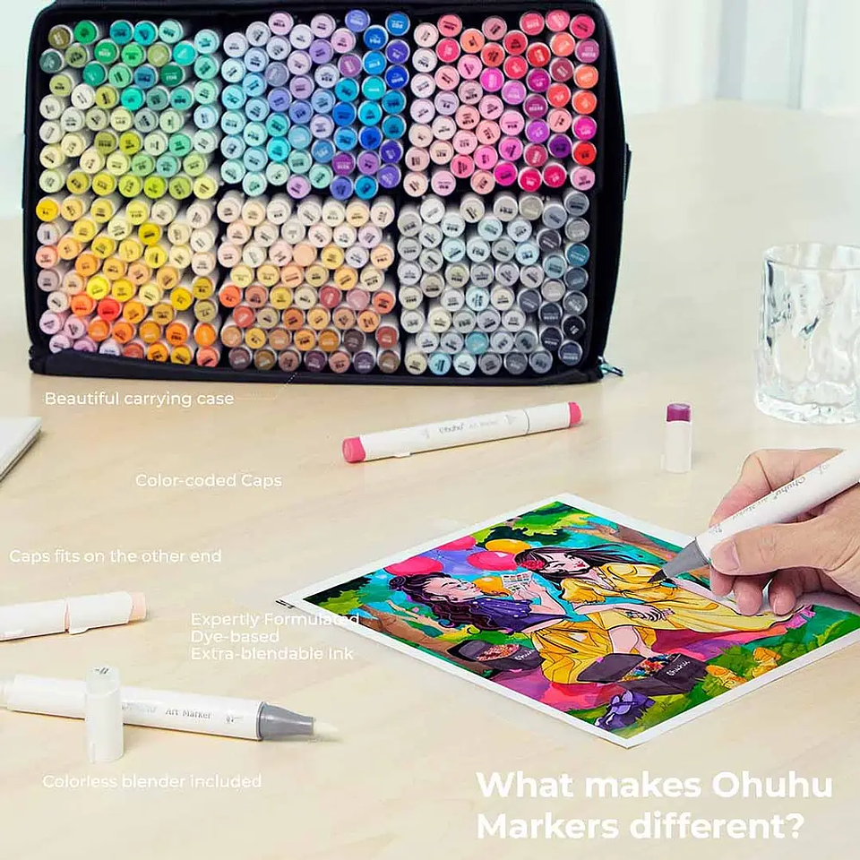 OHUHU 320 MARCADORES + 1 BLENDER PINCEL & BISELADA  6