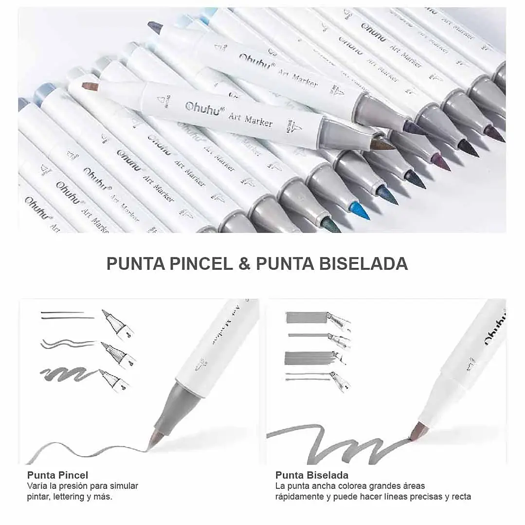 OHUHU 36 MARCADORES GRISES + 1 BLENDER PINCEL & BISELADA  5