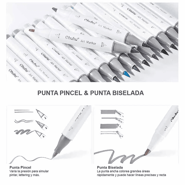 OHUHU 36 MARCADORES GRISES + 1 BLENDER PINCEL & BISELADA  5