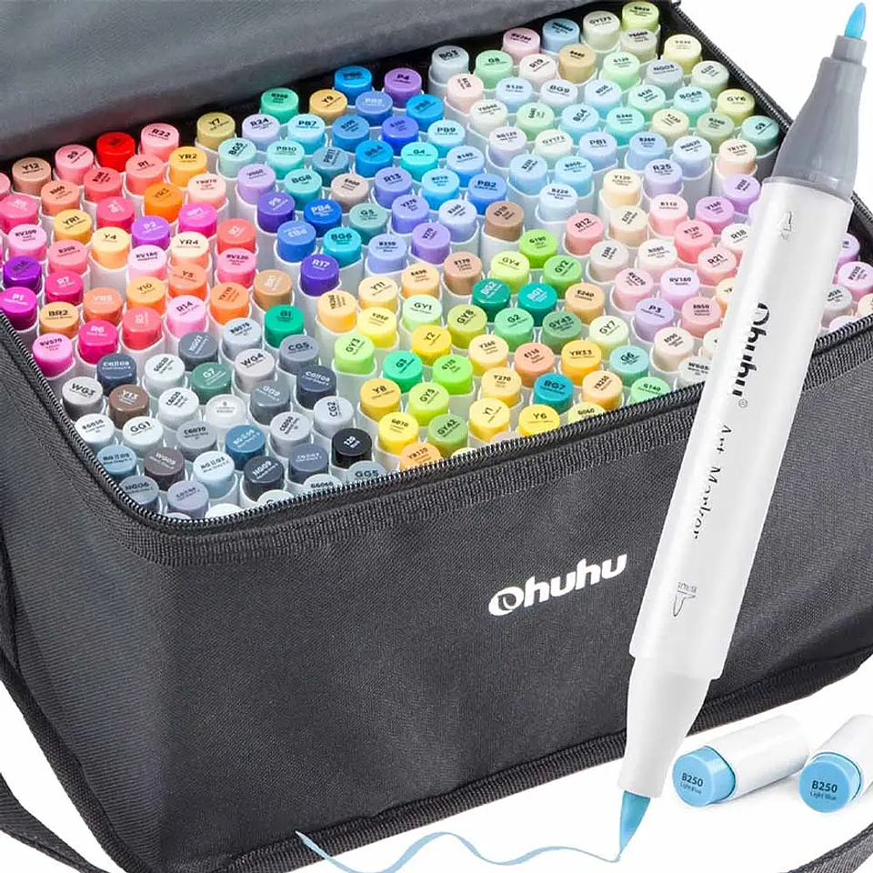 OHUHU 216 MARCADORES DE ALCOHOL + 1 BLENDER PINCEL & FINA  2