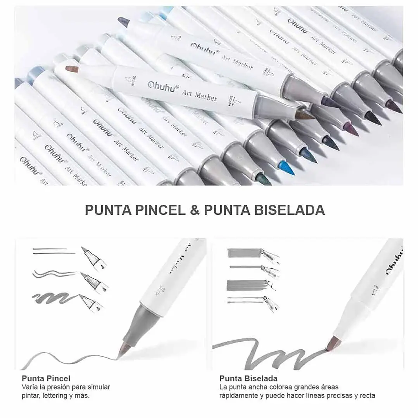 OHUHU 36 MARCADORES GRISES + 1 BLENDER PINCEL & BISELADA  5