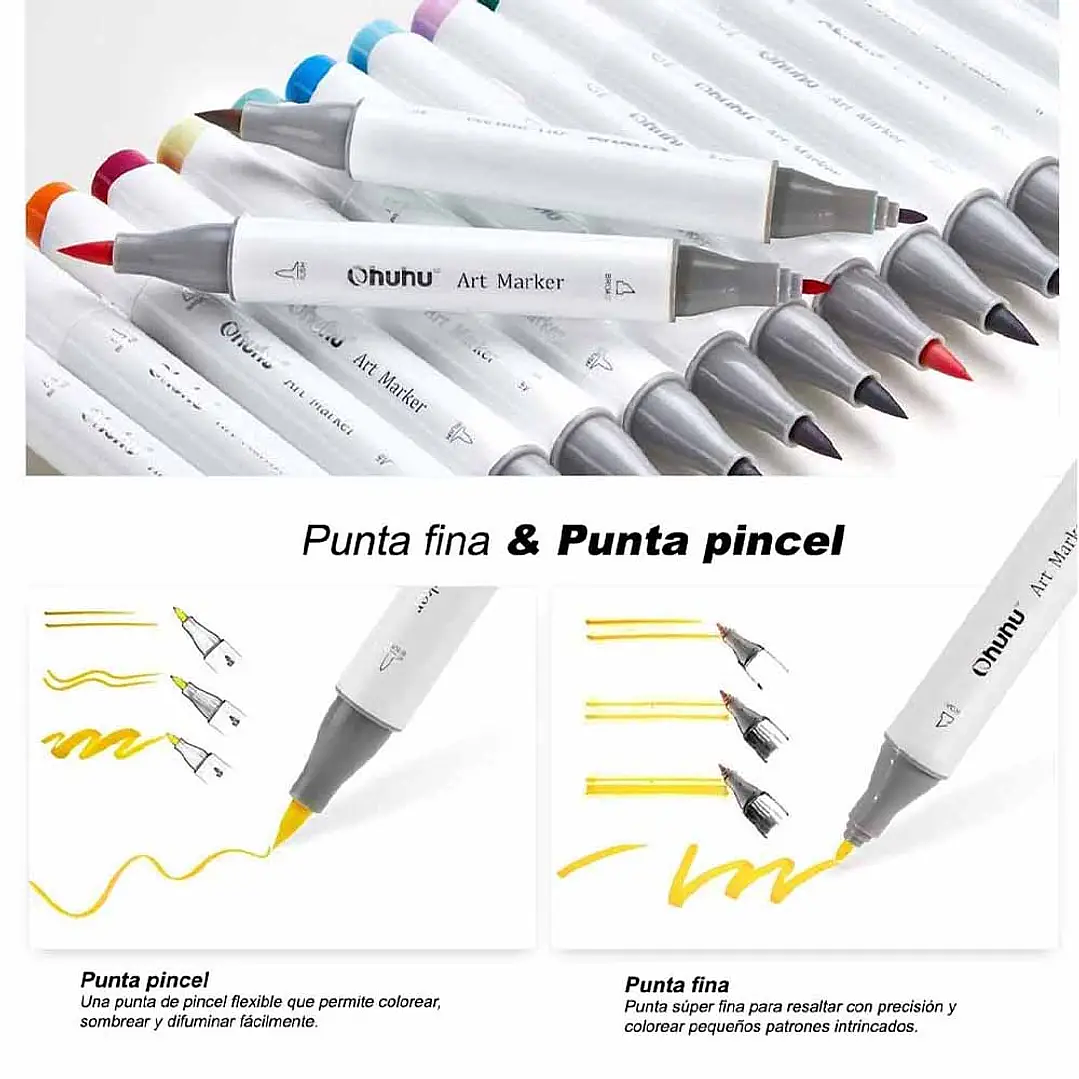 OHUHU 216 MARCADORES + 1 BLENDER PINCEL & FINA  5