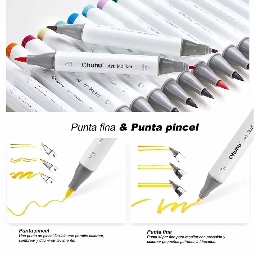 OHUHU 216 MARCADORES + 1 BLENDER PINCEL & FINA  5