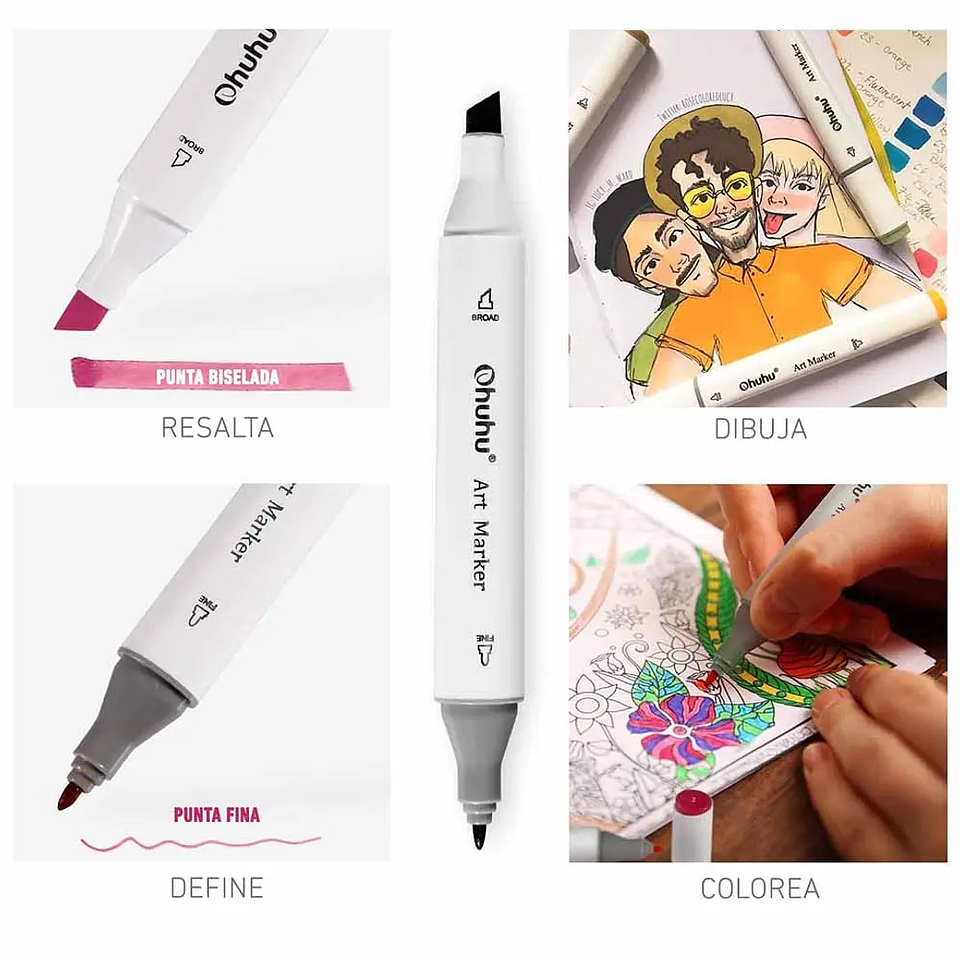 OHUHU 60 MARCADORES DE ALCOHOL + 1 BLENDER FINA & BISELADA 5