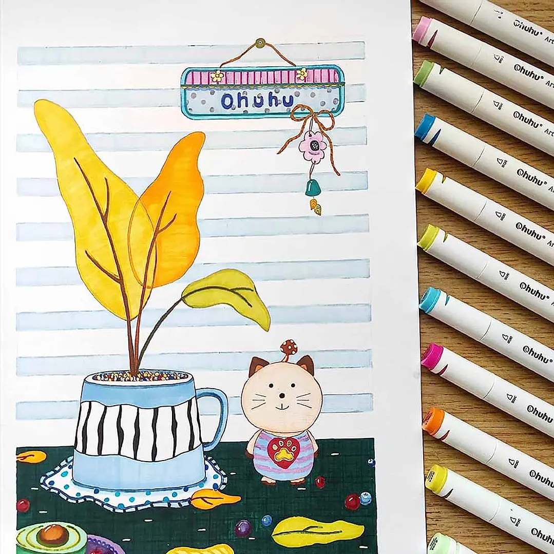 OHUHU 60 MARCADORES DE ALCOHOL + 1 BLENDER FINA & BISELADA 7