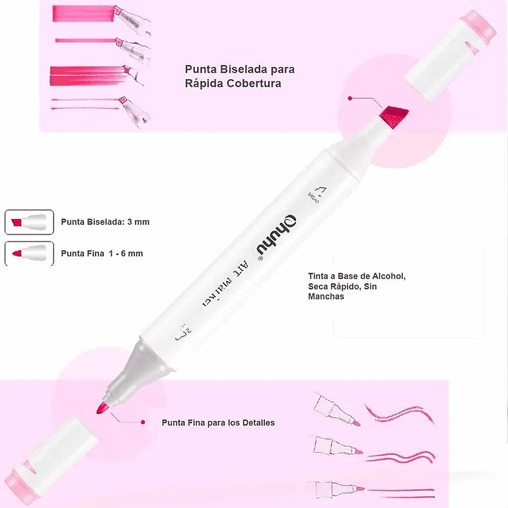 OHUHU 120 MARCADORES DE ALCOHOL + 1 BLENDER FINA & BISELADA  4