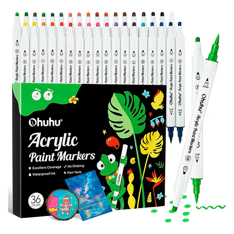 OHUHU MARCADORES ACRÍLICOS 36 COLORES (PINCEL Y PUNTO)