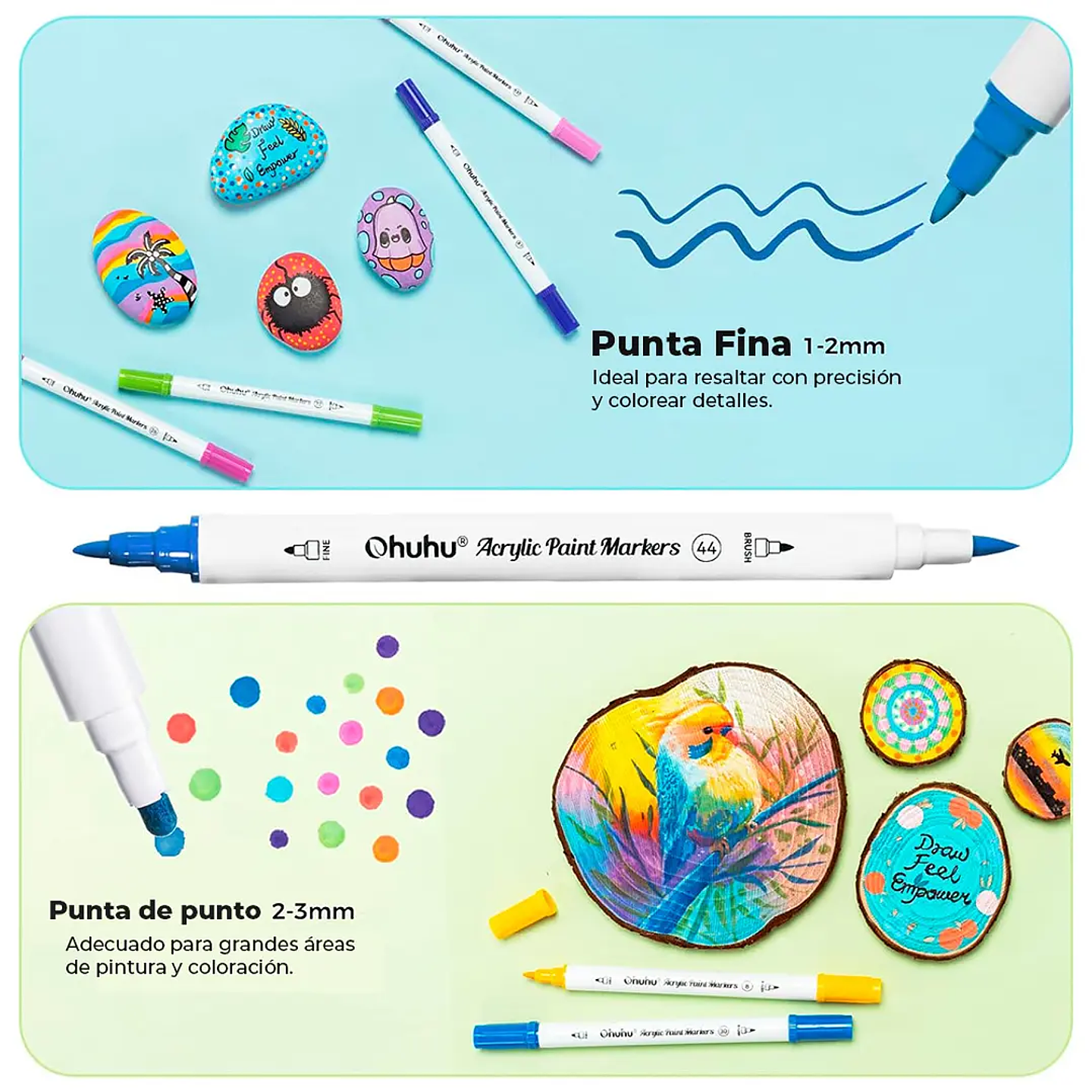 MARCADORES ACRÍLICOS OHUHU 36 COLORES (FINA Y REDONDA) 3
