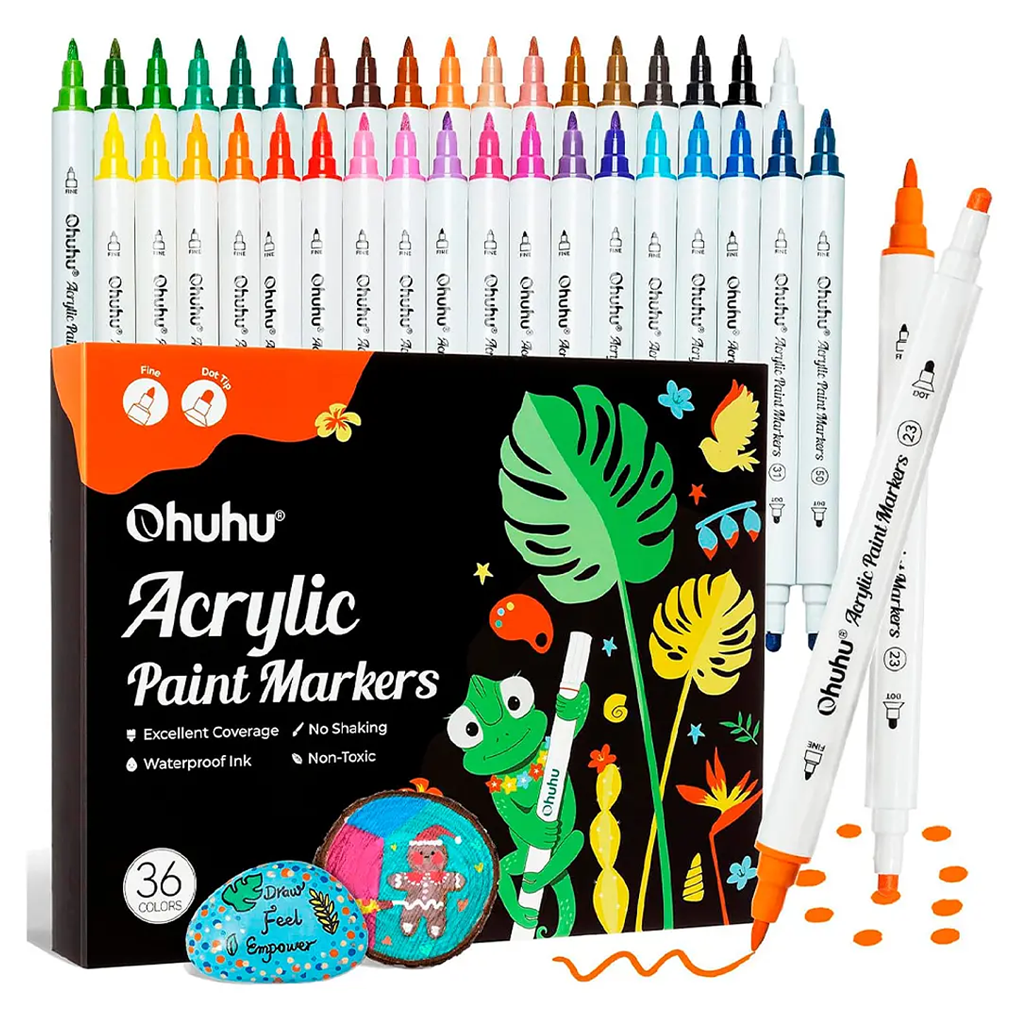 MARCADORES ACRÍLICOS OHUHU 36 COLORES (FINA Y REDONDA) 1